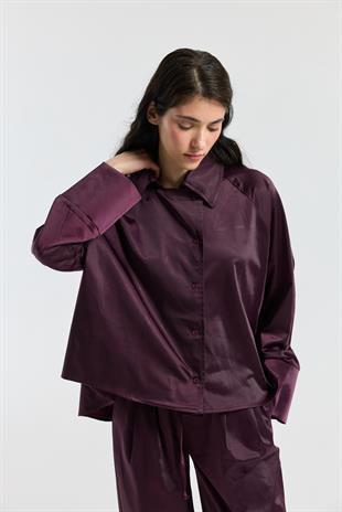 Devin Kruvaze Kapamalı Saten Takım  - Mürdüm