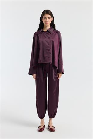Devin Kruvaze Kapamalı Saten Takım  - Mürdüm