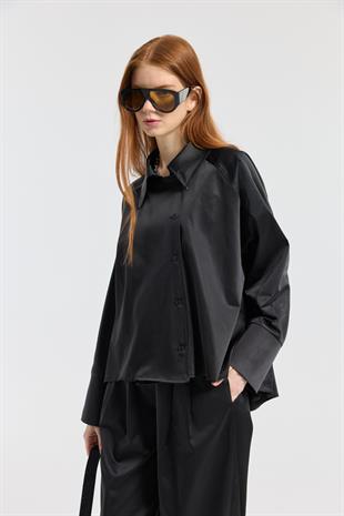 Devin Kruvaze Kapamalı Saten Takım - Siyah