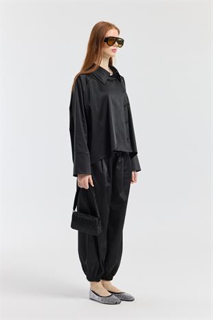 Devin Kruvaze Kapamalı Saten Takım - Siyah