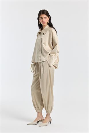 Devin Kruvaze Kapamalı Saten Takım - Taş