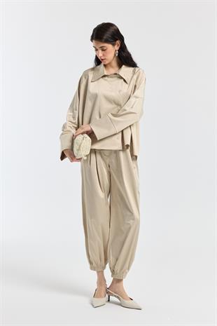 Devin Kruvaze Kapamalı Saten Takım - Taş