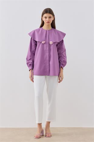 Dezzie Kol Büzgülü Tokalı Gömlek- Eflatun 