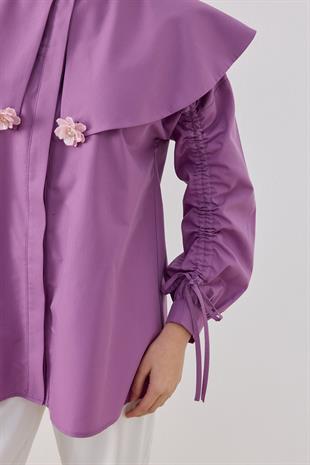 Dezzie Kol Büzgülü Tokalı Gömlek- Eflatun 