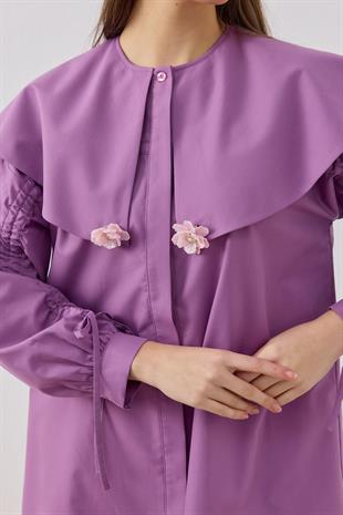 Dezzie Kol Büzgülü Tokalı Gömlek- Eflatun 