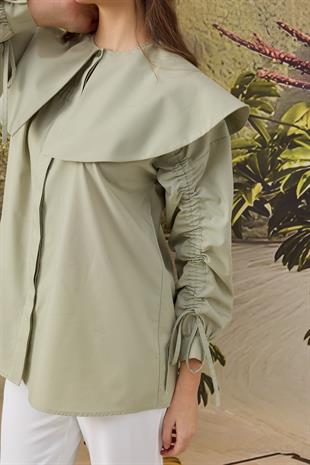 Dezzie Kol Büzgülü Tokalı Gömlek- Mint yeşil 