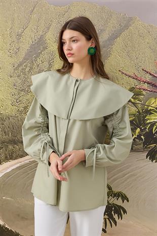 Dezzie Kol Büzgülü Tokalı Gömlek- Mint yeşil 