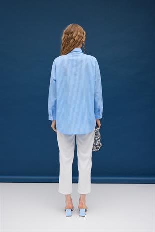 Diamond Pul İşlemeli Gömlek- Mavi çizgili