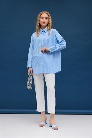 Diamond Pul İşlemeli Gömlek- Mavi çizgili
