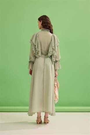 Diana Volanlı Şifon Etek Takım- Mint Yeşil