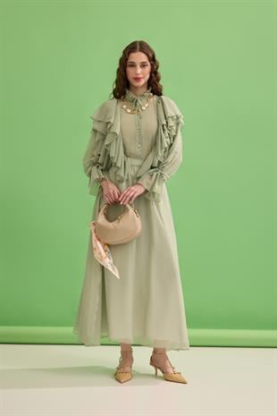 Diana Volanlı Şifon Etek Takım- Mint Yeşil