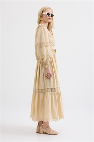 Dina Güpürlü Bağlamalı Modal Takım - Bej