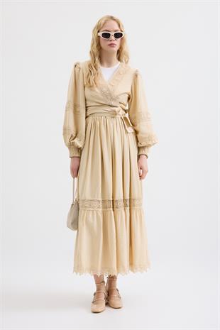 Dina Güpürlü Bağlamalı Modal Takım - Bej