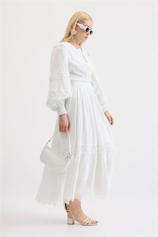 Dina Güpürlü Bağlamalı Modal Takım - Beyaz