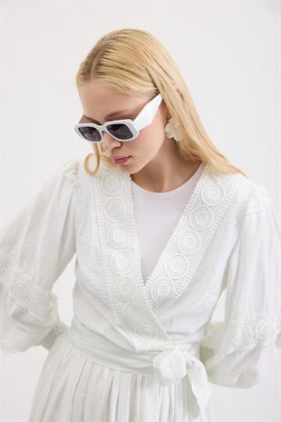 Dina Güpürlü Bağlamalı Modal Takım - Beyaz