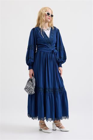 Dina Güpürlü Bağlamalı Modal Takım - Lacivert