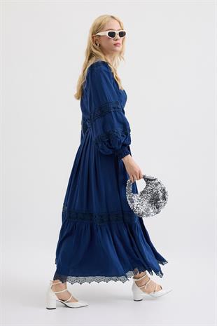 Dina Güpürlü Bağlamalı Modal Takım - Lacivert