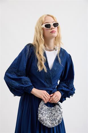 Dina Güpürlü Bağlamalı Modal Takım - Lacivert