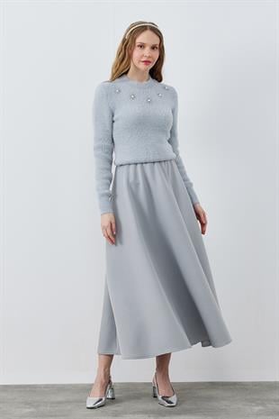 DİSNEY ÇİÇEK TAŞ İŞLEMELİ KAZAK - GRİ