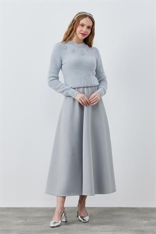 DİSNEY ÇİÇEK TAŞ İŞLEMELİ KAZAK - GRİ