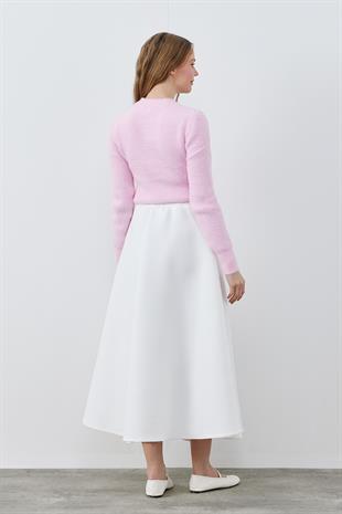 DİSNEY ÇİÇEK TAŞ İŞLEMELİ PELUŞ KAZAK - PEMBE