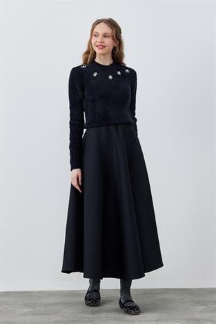 DİSNEY ÇİÇEK TAŞ İŞLEMELİ PELUŞ KAZAK - SİYAH 