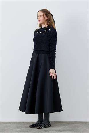 DİSNEY ÇİÇEK TAŞ İŞLEMELİ PELUŞ KAZAK - SİYAH 