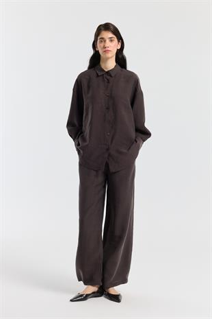 Dosha Arka Düğme Detaylı Tensel Takım - Acı kahve