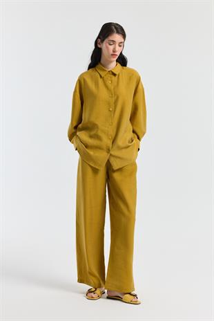 Dosha Arka Düğme Detaylı Tensel Takım - Hardal