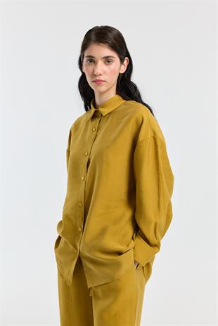 Dosha Arka Düğme Detaylı Tensel Takım - Hardal