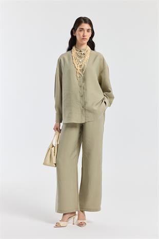 Dosha Arka Düğme Detaylı Tensel Takım - Çağla