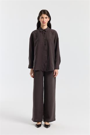 Dosha Arka Düğme Detaylı Tensel Takım - Acı kahve