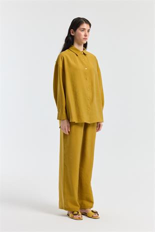 Dosha Arka Düğme Detaylı Tensel Takım - Hardal