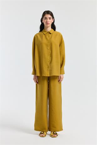 Dosha Arka Düğme Detaylı Tensel Takım - Hardal