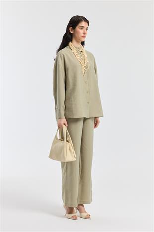Dosha Arka Düğme Detaylı Tensel Takım - Çağla