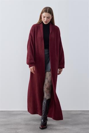 Edıth Şal Yaka Angora Hırka - Bordo