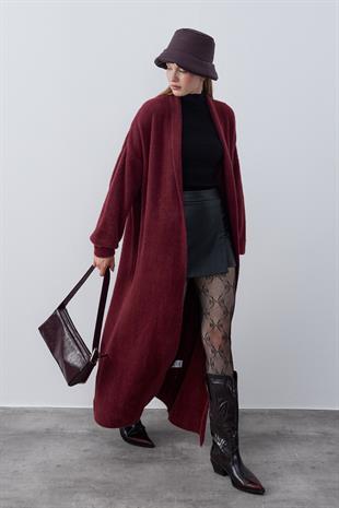 Edıth Şal Yaka Angora Hırka - Bordo