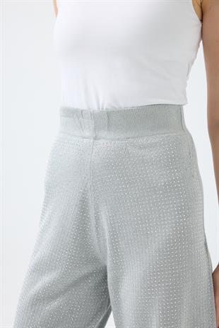 Edna Taşlı Simli Pantolon - Gri 