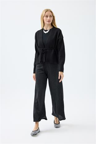Edna Taşlı Simli Pantolon - Siyah 