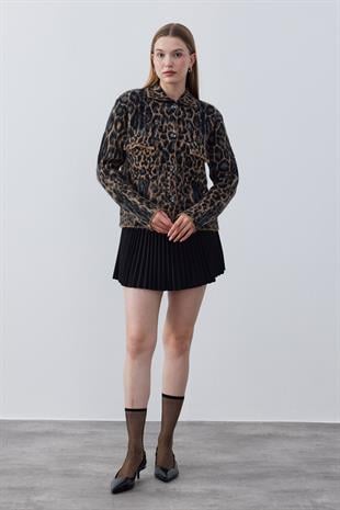 Edwina Leopar Desenli Triko Ceket- Kahverengi 