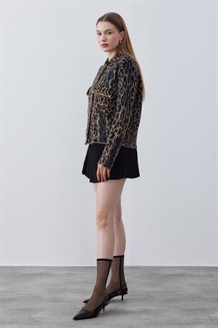 Edwina Leopar Desenli Triko Ceket- Kahverengi 