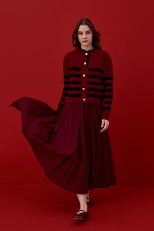 Elain Pamuk Vual Kraş Etek - Bordo
