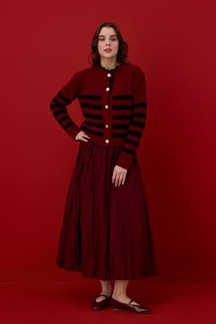 Elain Pamuk Vual Kraş Etek - Bordo