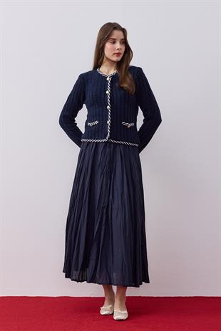 Elain Pamuk Vual Kraş Etek - Lacivert 