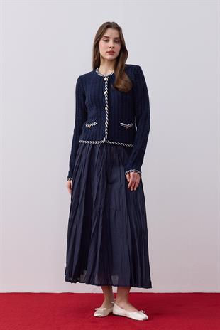 Elain Pamuk Vual Kraş Etek - Lacivert 