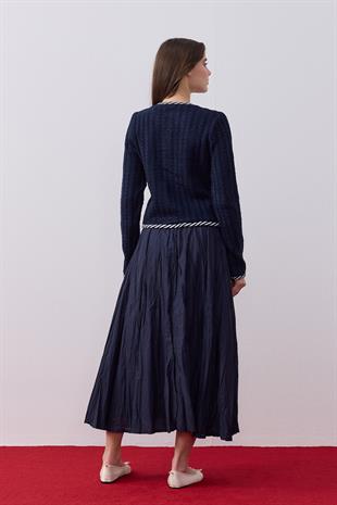 Elain Pamuk Vual Kraş Etek - Lacivert 