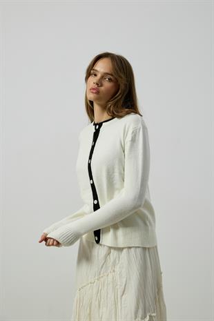 Elanor Garnili Hırka- Ekru