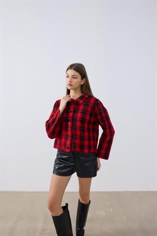 Elanore Ekoseli Ceket- Kırmızı