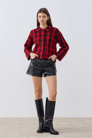 Elanore Ekoseli Ceket- Kırmızı