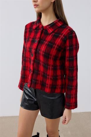 Elanore Ekoseli Ceket- Kırmızı